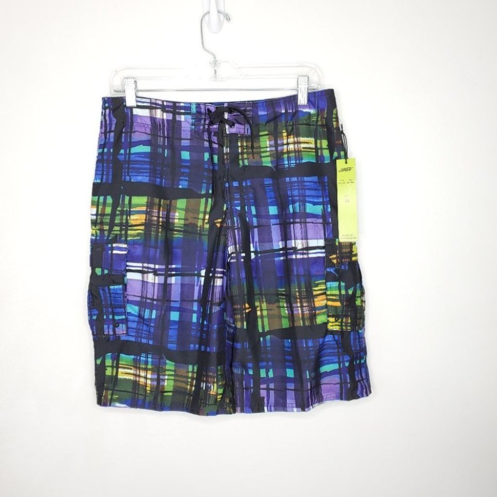 VAST Men's "Multi Rave" Color Plaid Cargo Pocket Board Shorts NEW NWT Size 29